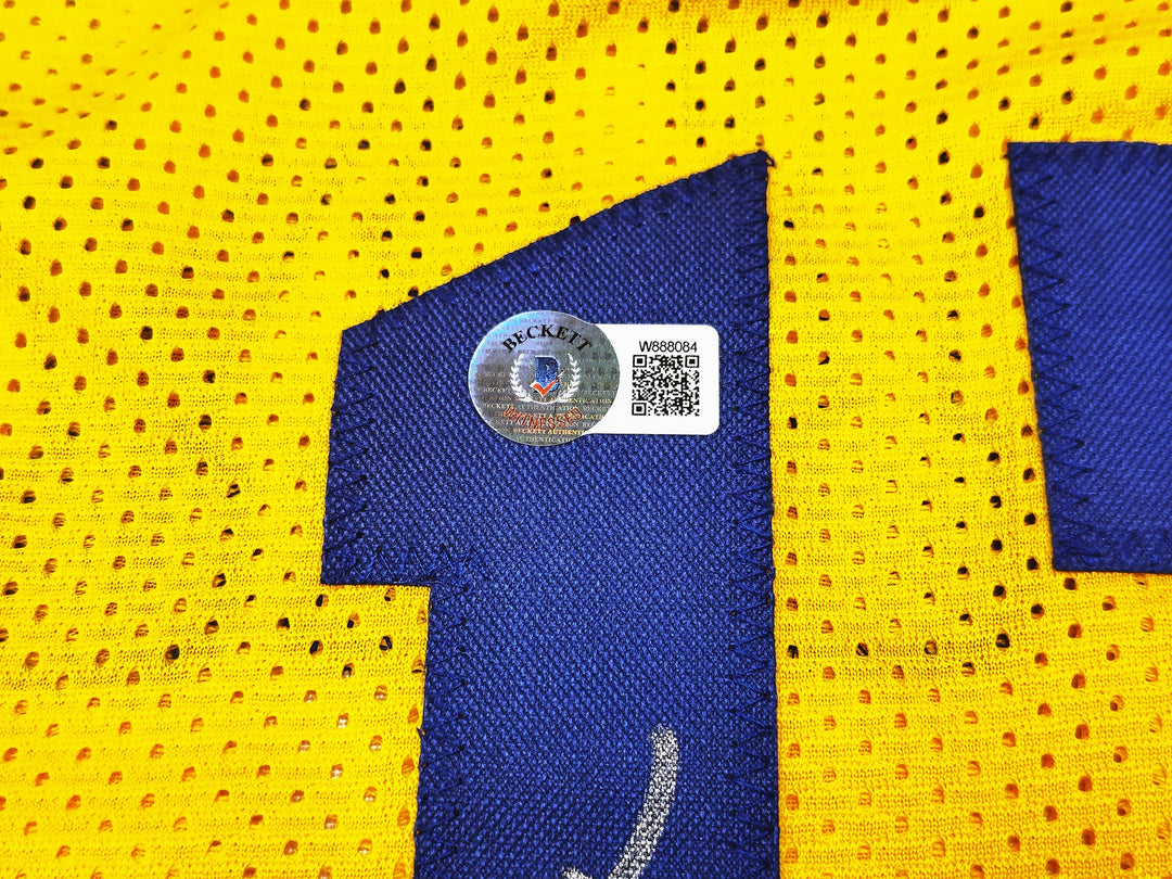Golden State Warriors Chris Mullin Signed Yellow Jersey "HOF 2011" Beckett Wit