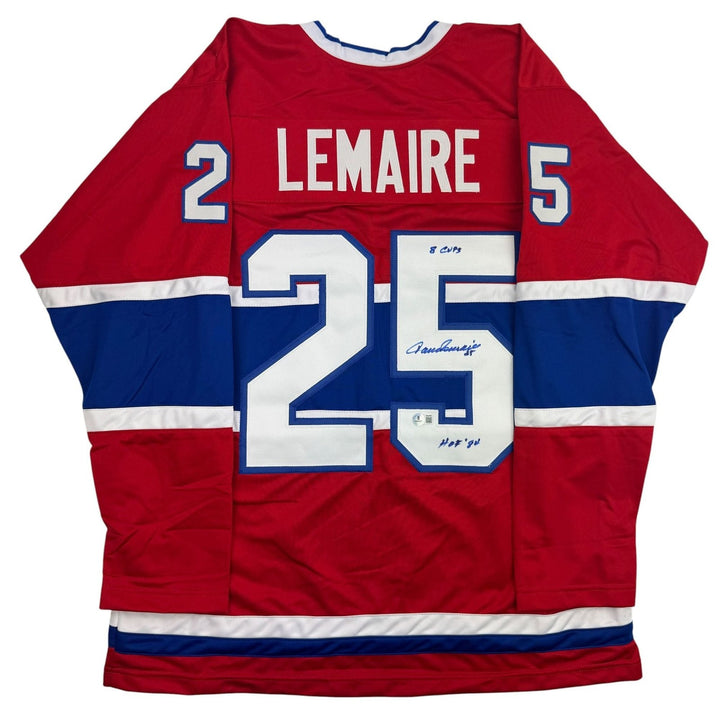 Autographed/Signed Jacques Lemaire Montreal Red Jersey Beckett BAS COA