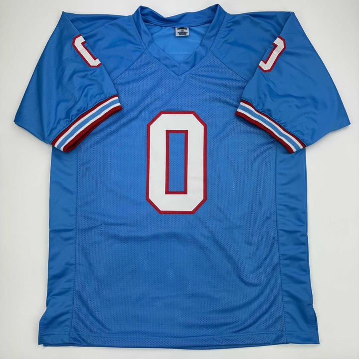 Autographed/Signed Calvin Ridley Tennessee Retro Blue Jersey BAS COA