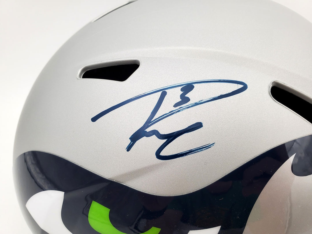Russell Wilson Signed Seahawks Gray AMP Full Size Speed Replica Helmet In Blue