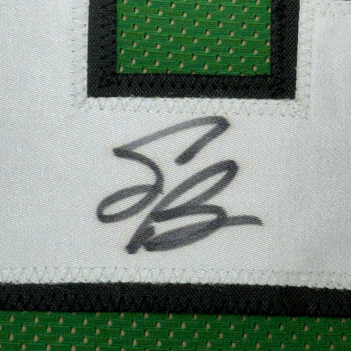 Framed Autographed/Signed Saquon Barkley 35x39 Kelly Green Jersey JSA COA