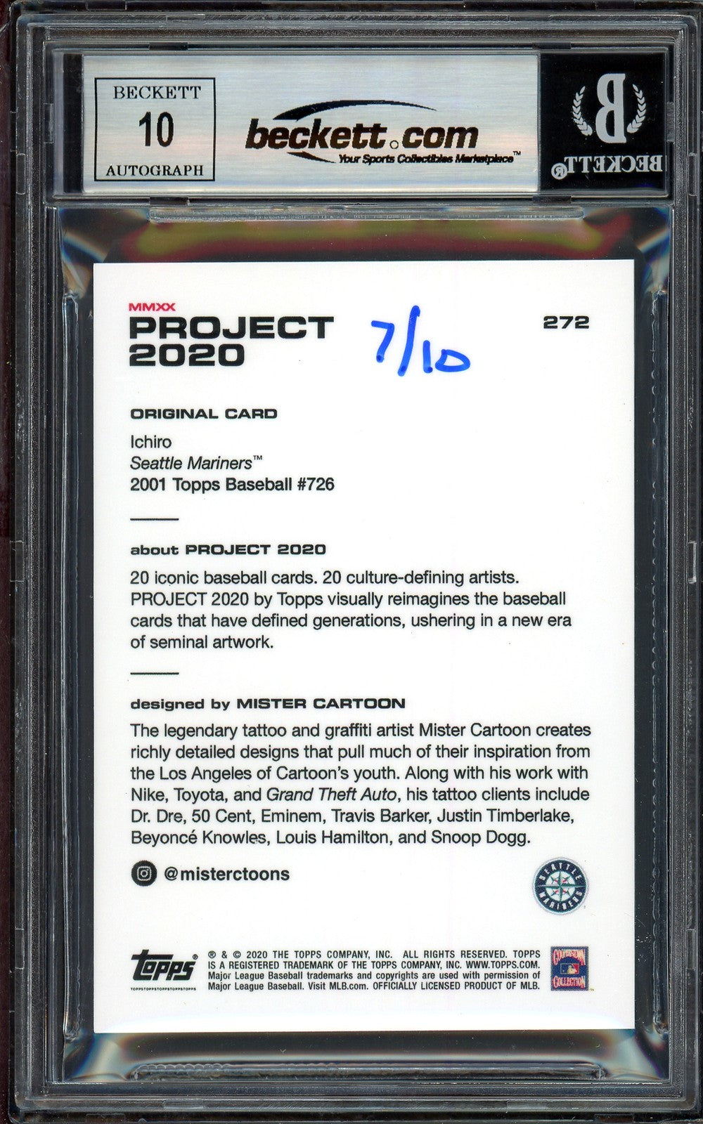Ichiro Suzuki Auto Topps Project 2020 Mister Cartoon Card 272 Sig 10 #/10 BAS