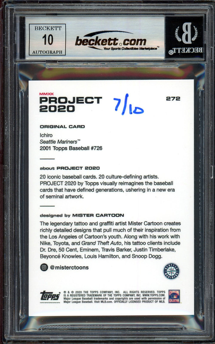 Ichiro Suzuki Auto Topps Project 2020 Mister Cartoon Card 272 Sig 10 #/10 BAS