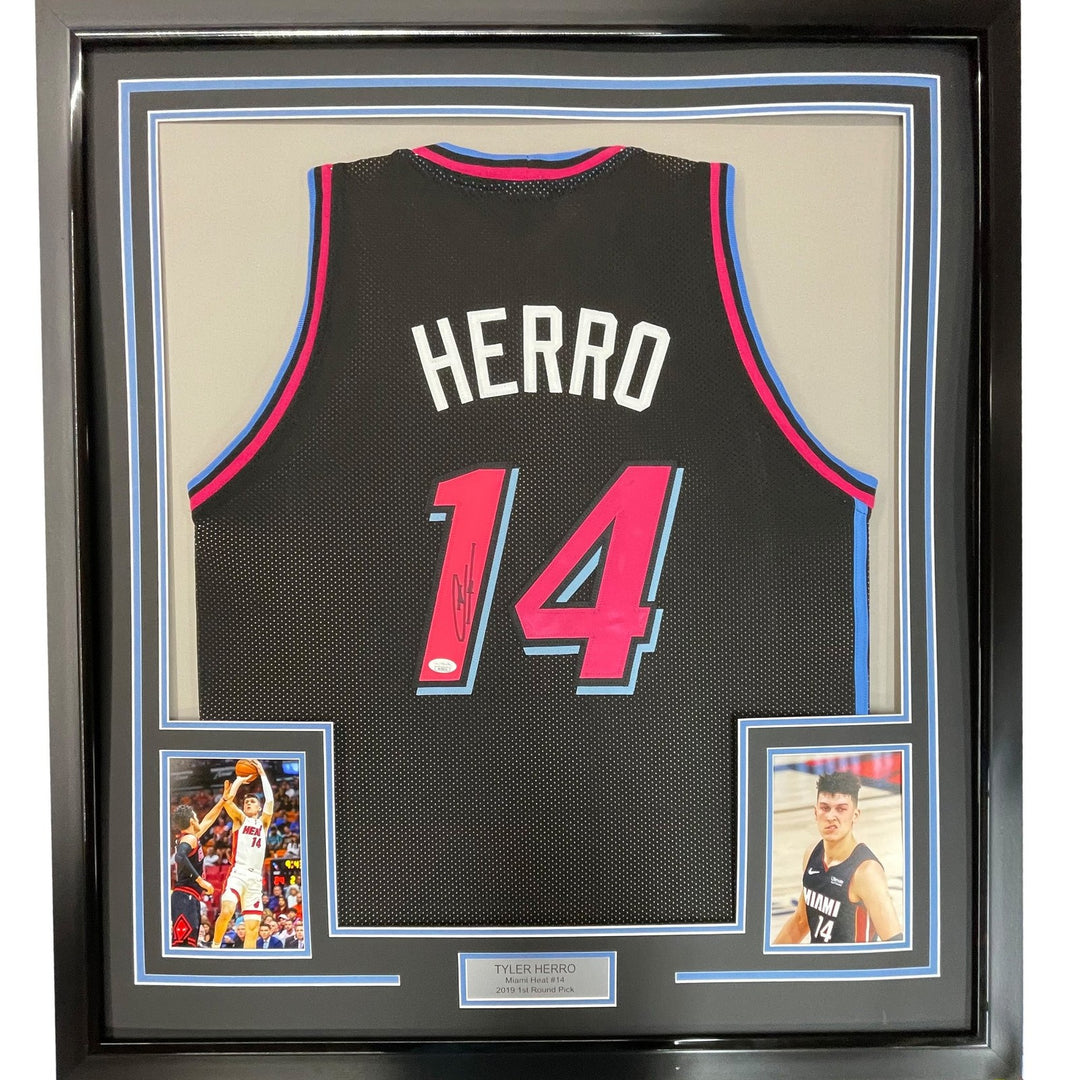 Framed Autographed/Signed Tyler Herro 33x42 Black Vice City Jersey JSA COA