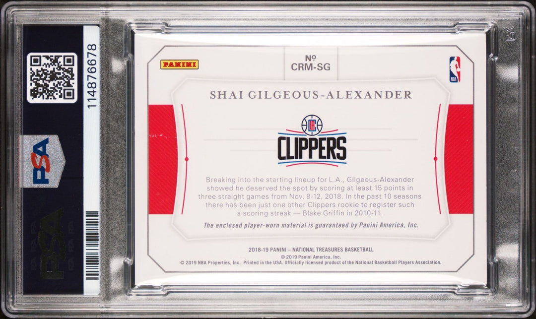 SHAI GILGEOUS-ALEXANDER SIGNED 2018 NATIONAL TREASURES COLOSSAL RC AUTO RPA PSA