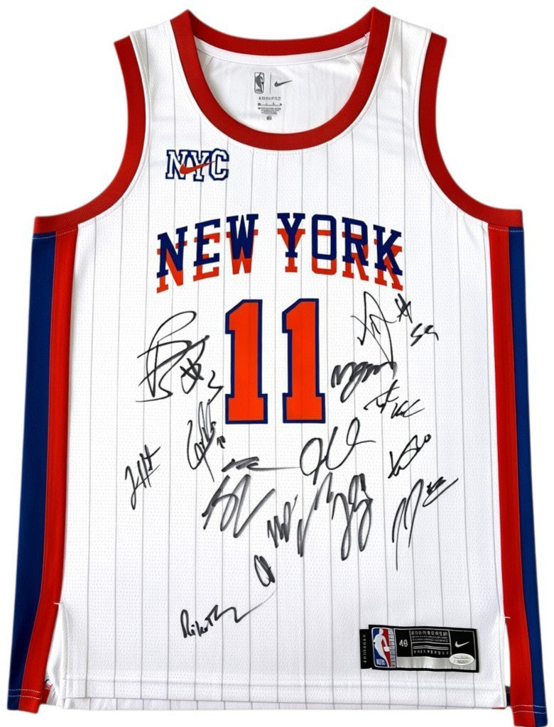 2025 2026 NEW YORK KNICKS TEAM SIGNED NIKE BASKETBALL JERSEY JALEN BRUNSON + JSA