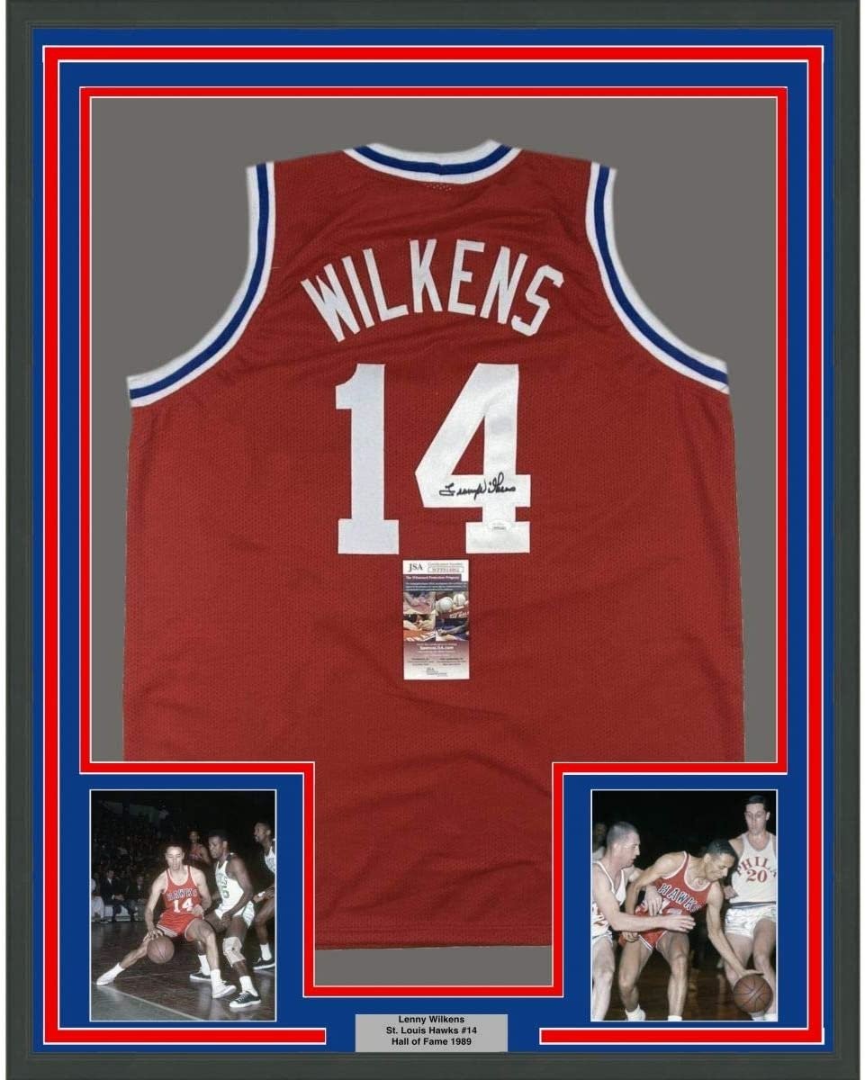 FRAMED Signed LENNY WILKENS 35x39 St. Louis Red Jersey JSA COA Auto