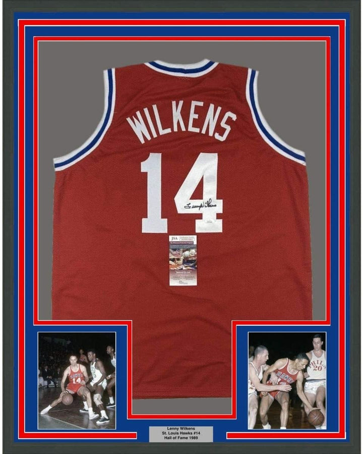 FRAMED Signed LENNY WILKENS 35x39 St. Louis Red Jersey JSA COA Auto