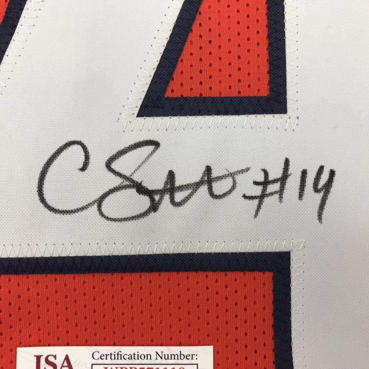 Framed Signed Courtland Sutton 35x39 Denver Orange Jersey JSA COA