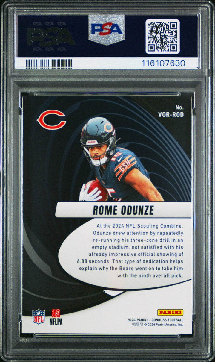 Graded 2024 Panini Donruss Rome Odunze #VORROD Vortex RC Football Card PSA 10