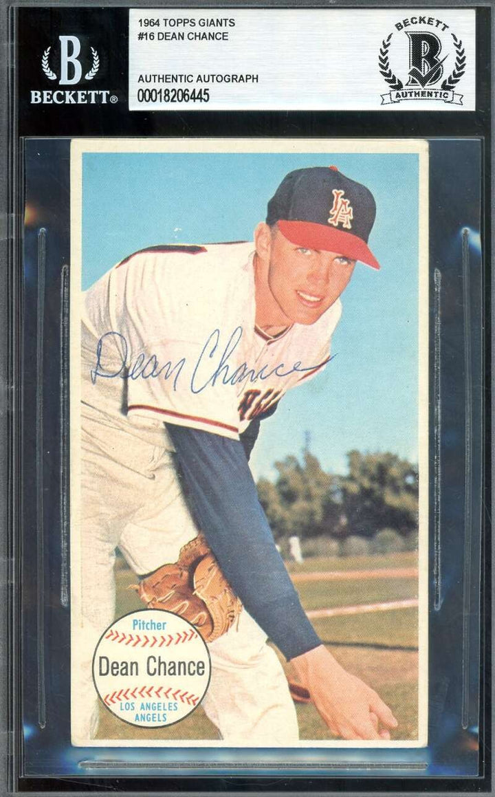 Dean Chance Beckett BAS Vintage Signed 1964 Topps Giants Autograph