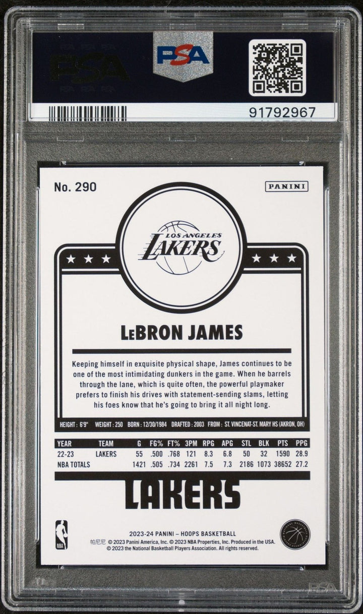 Graded 2023 Panini NBA Hoops LeBron James #290 Basketball Card PSA 10 Mint