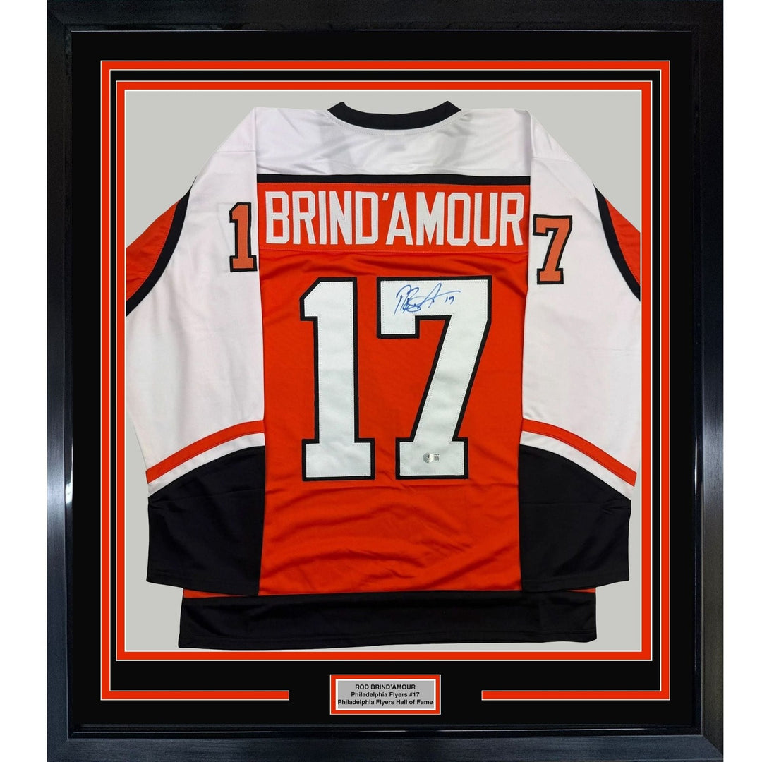 Framed Signed Rod Brind'Amour 35x39 Philadelphia Orange Jersey Beckett COA