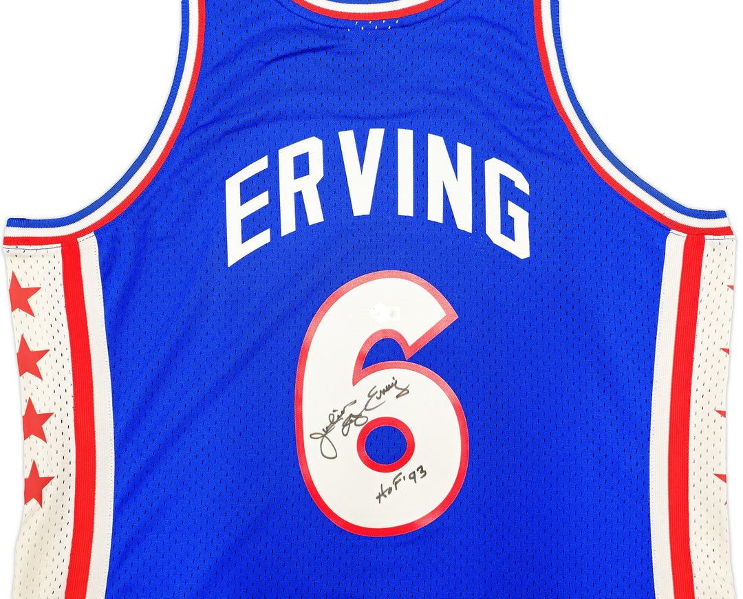 76ers Julius Dr J Erving Auto Blue Mitchell Ness Swingman 76 Jersey HOF 93 BAS