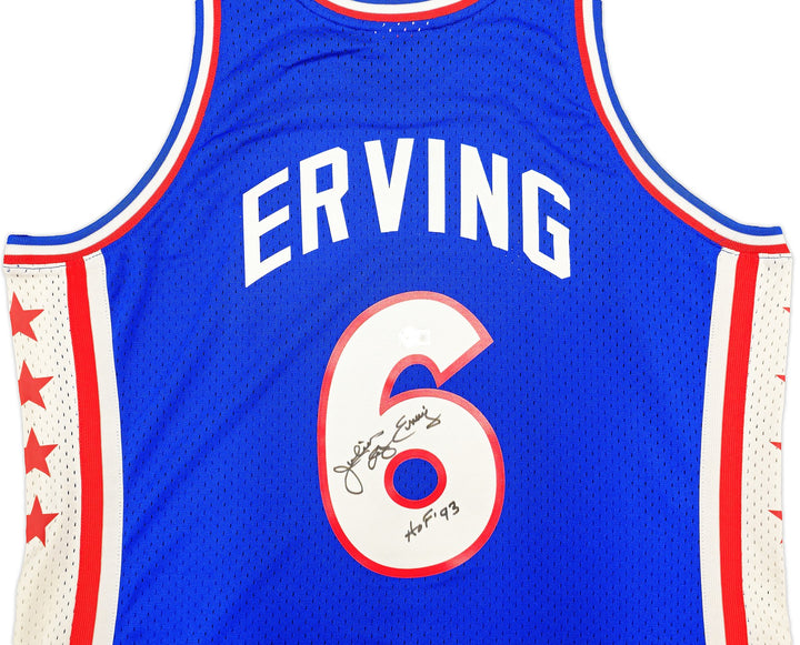 76ers Julius Dr J Erving Auto Blue Mitchell Ness Swingman 76 Jersey HOF 93 BAS
