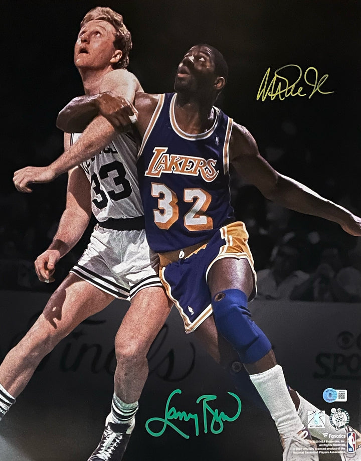 Magic Johnson Larry Bird Signed Boston Celtics LA Lakers 16�20 Photo BAS 44657