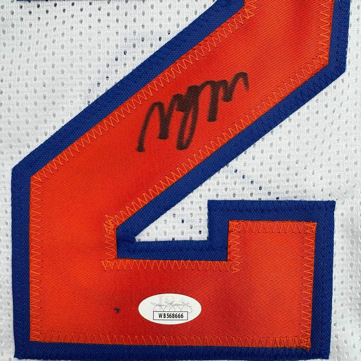 Framed Autographed/Signed Deuce Miles McBride 35x39 White Jersey JSA COA
