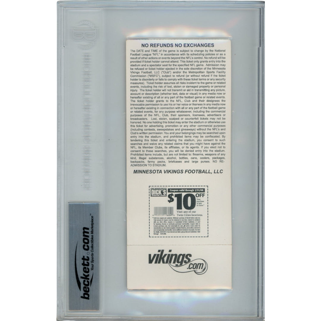 Adrian Peterson Autographed Ticket Stub 09/30/07 Suite Slabbed Beckett 50668