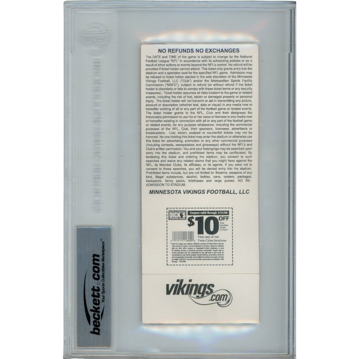 Adrian Peterson Autographed Ticket Stub 09/30/07 Suite Slabbed Beckett 50668
