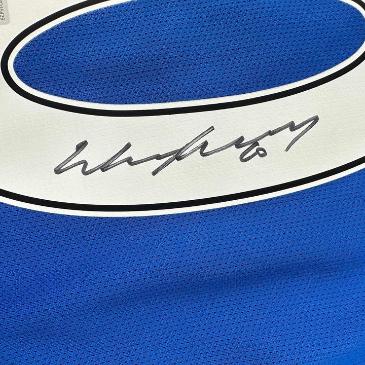 Framed Autographed/Signed Wayne Rooney 33x42 United Blue Soccer Jersey BAS COA