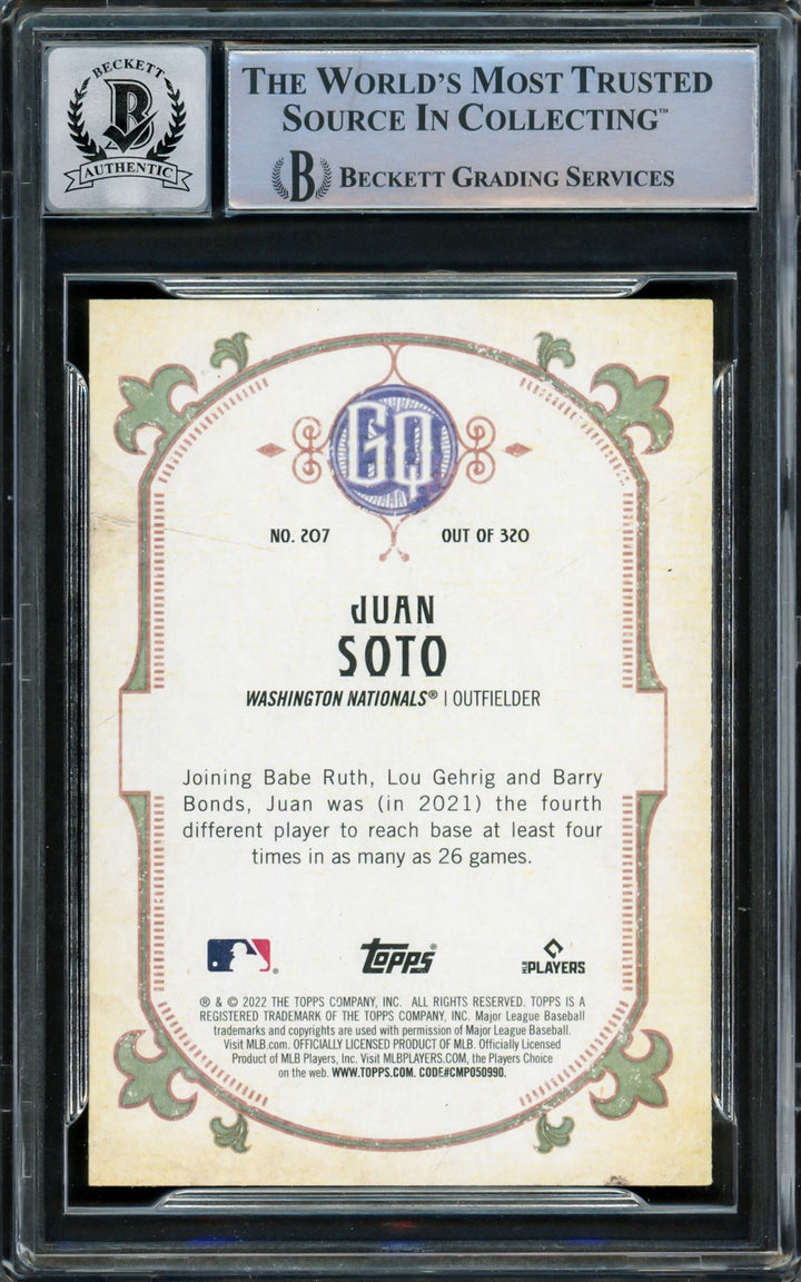 Juan Soto Signed 2022 Topps Gypsy Queen Card 207 Mets Auto GM 10 Beckett