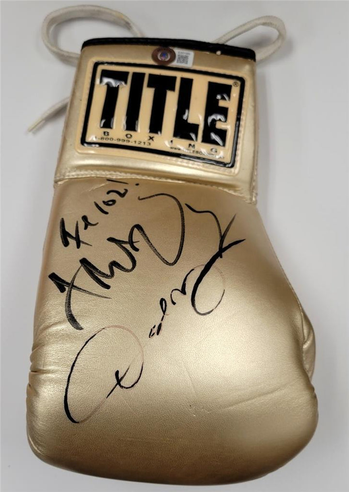 Oscar De La Hoya & Fernando Vargas signed Boxing Glove autograph ~ Beckett BAS