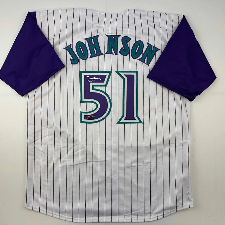 Facsimile Autographed Randy Johnson Arizona Pinstripe Reprint Auto Jersey XL