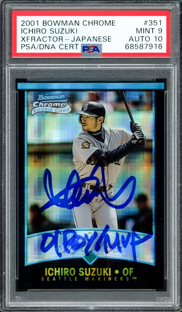 Ichiro Suzuki Auto 2001 Bowman Chrome XFractor Japanese RC 351 PSA 9 Sig 10 MVP