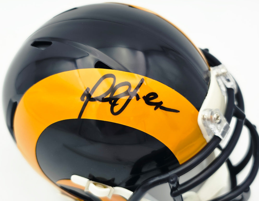 Marshall Faulk Signed Rams Blue 1981-99 Throwback Speed Mini Helmet JSA Witness