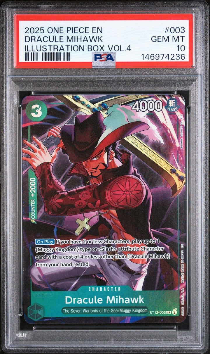 Graded 2025 One Piece Dracule Mihawk 003Trading Card PSA 10 Gem Mint