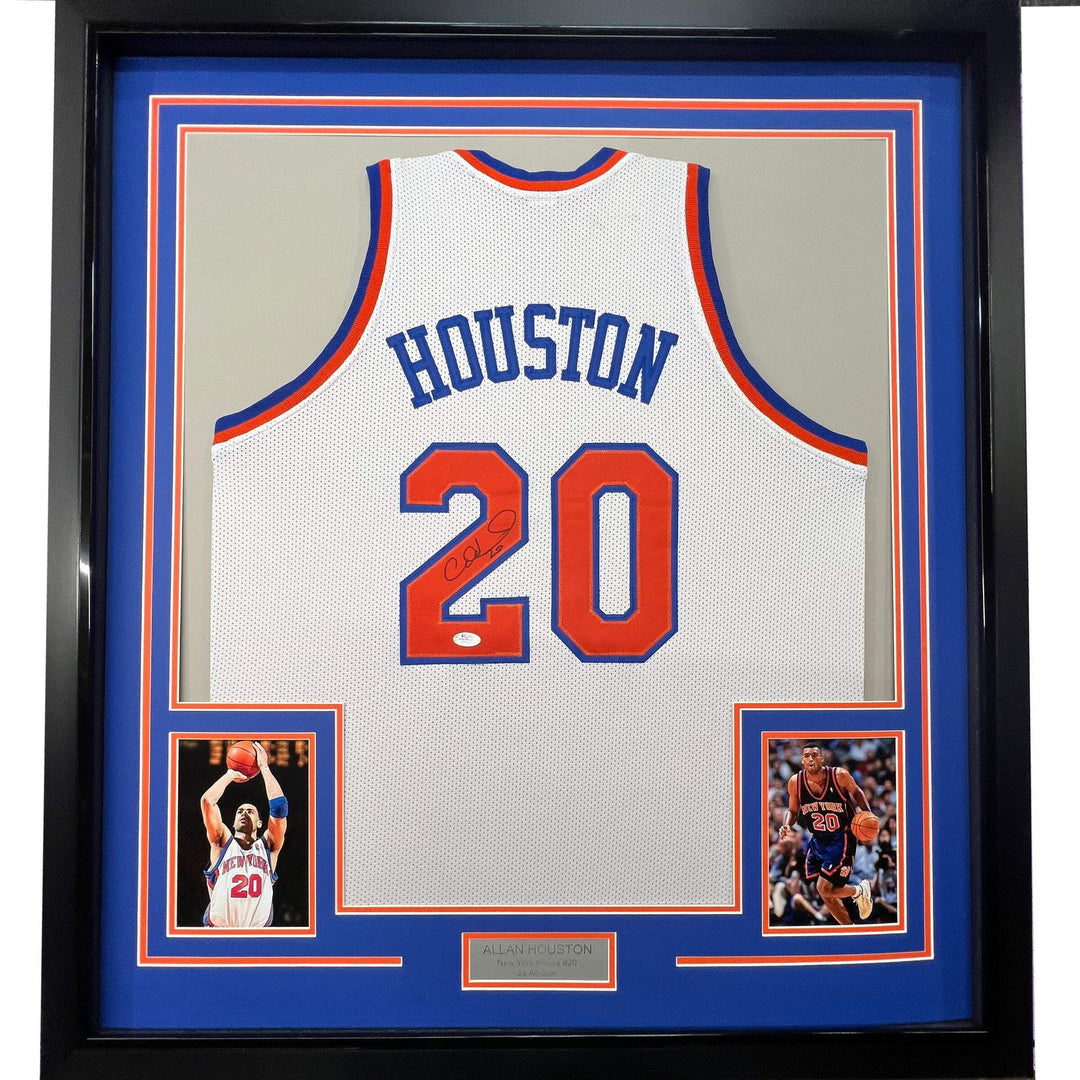Framed Autographed/Signed Allan Houston 33x42 New York White Jersey PSA/DNA COA