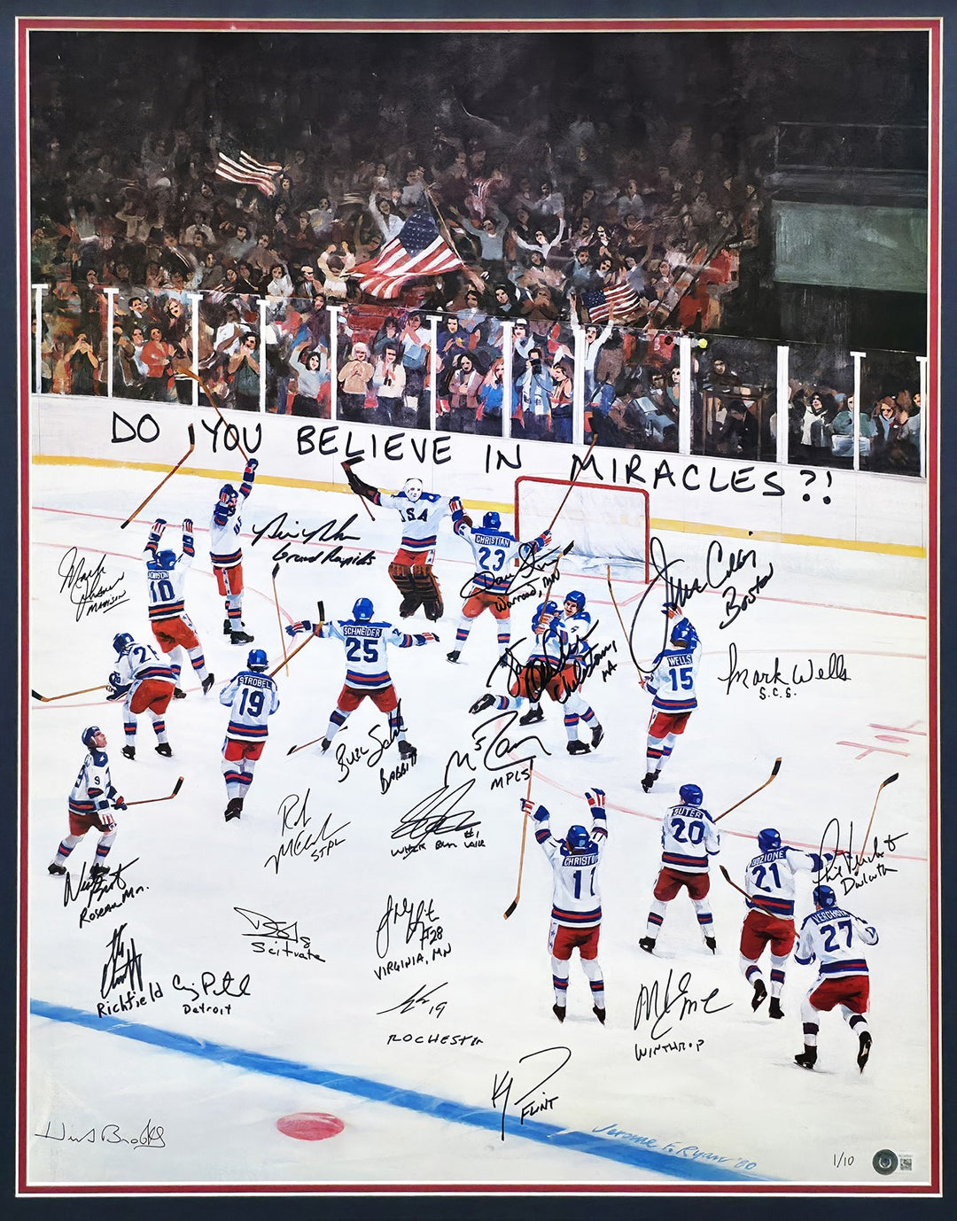 1980 Team USA Signed Framed 22x30 Photo 20 Siga Brooks #1/10 Beckett AC40041