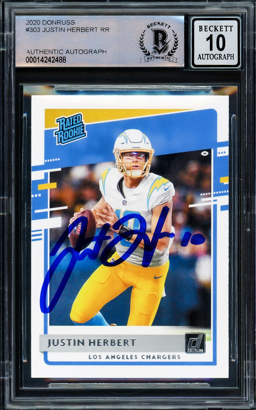 Justin Herbert Signed 2020 Donruss Rated RC 303 Chargers Auto GM 10 Beckett