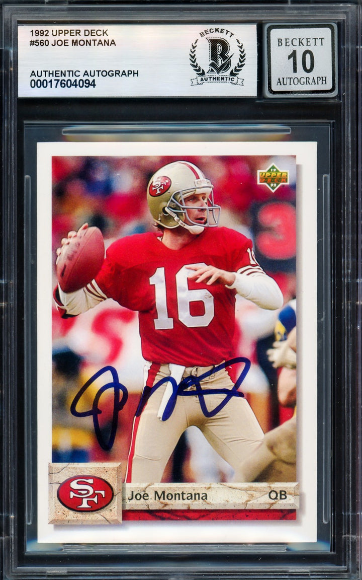 Joe Montana Signed 1992 Upper Deck Card 560 49ers Auto GM 10 Beckett #17604094