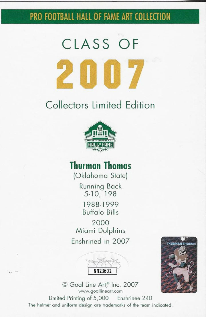 Thurman Thomas 2007 Hall of Fame Art Collection Autographed Picture (JSA Authent