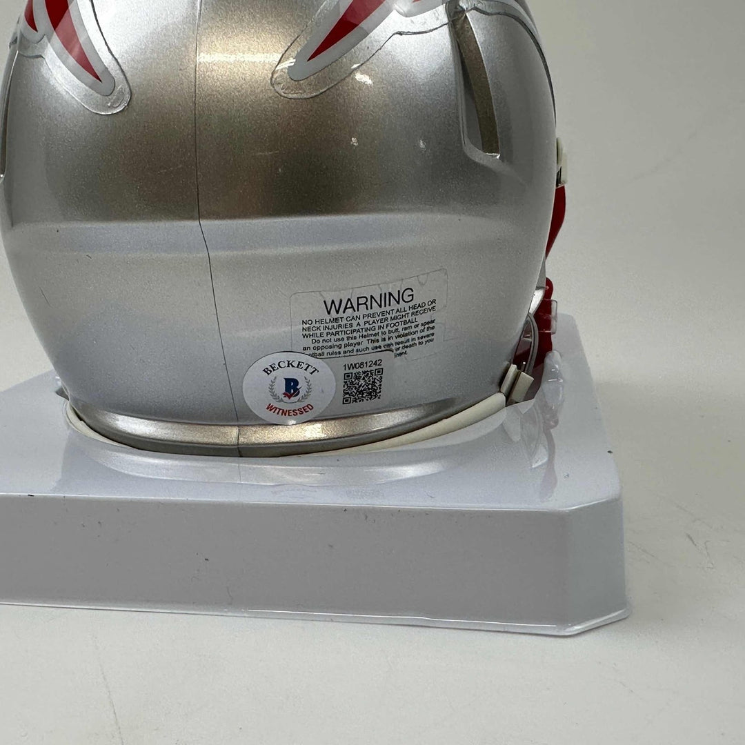 Autographed/Signed Ben Coates Patriots Mini Helmet Beckett BAS COA
