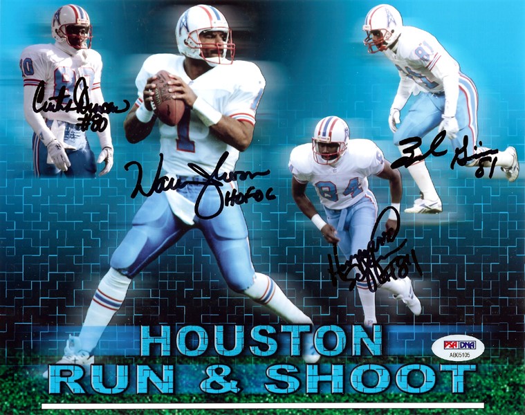 Houston Oilers Run & Shoot Signed 8x10 Photo "HOF 06" 4 Sigs Warren Moon PSA/DNA