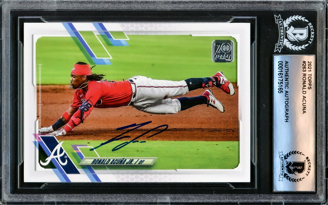 Ronald Acuna Jr. Signed 2021 Topps Card #263 Atlanta Braves Beckett #16175165