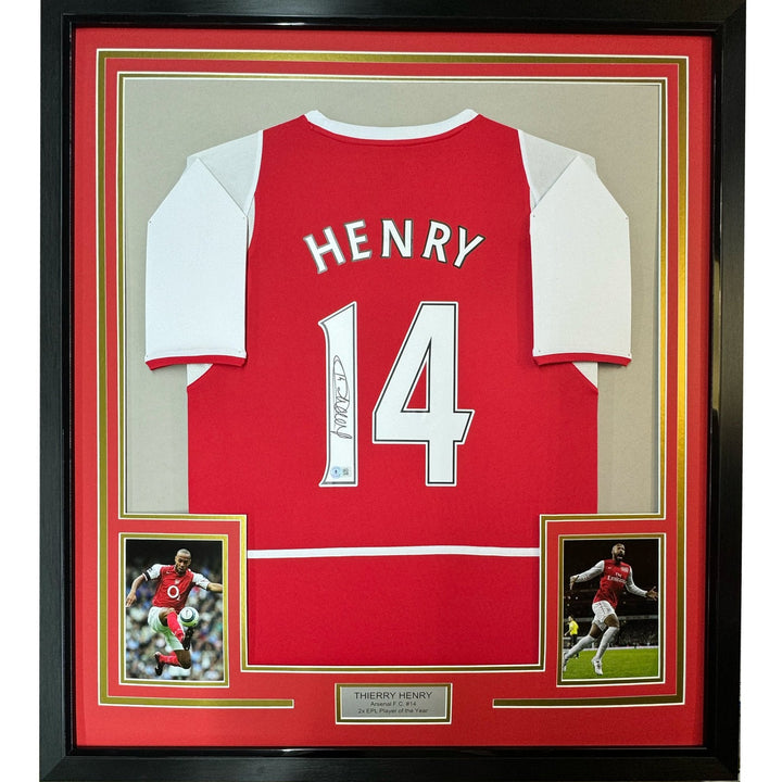 Framed Autographed/Signed Thierry Henry 35x39 Arsenal Red Jersey BAS COA