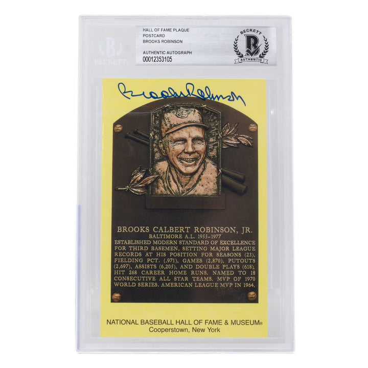 Brooks Robinson Signed Slabbed Orioles Hall of Fame Plaque Postcard BAS 105