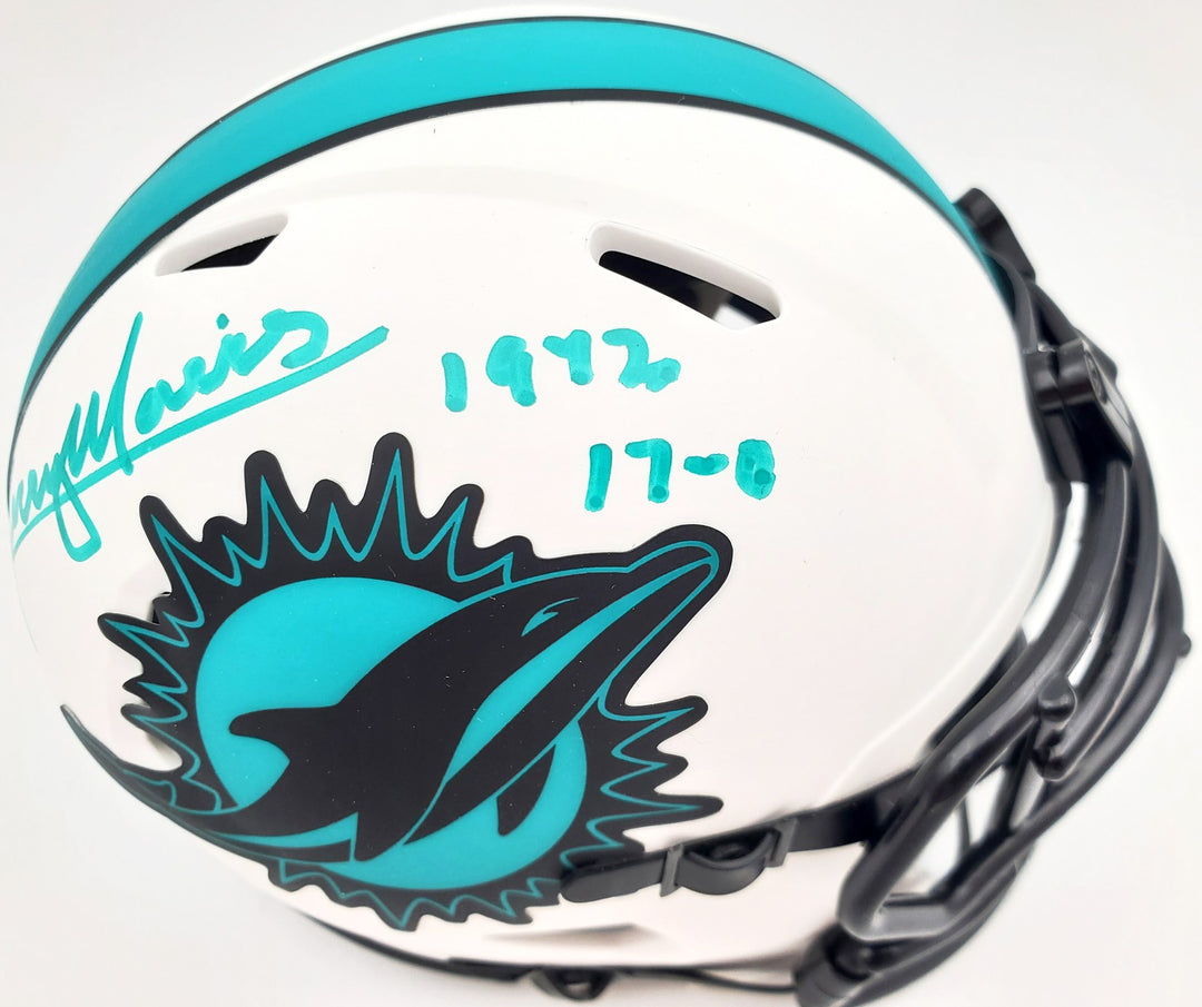Mercury Morris Auto Dolphins Lunar Eclipse White Mini Helmet 1972 17-0 Beckett