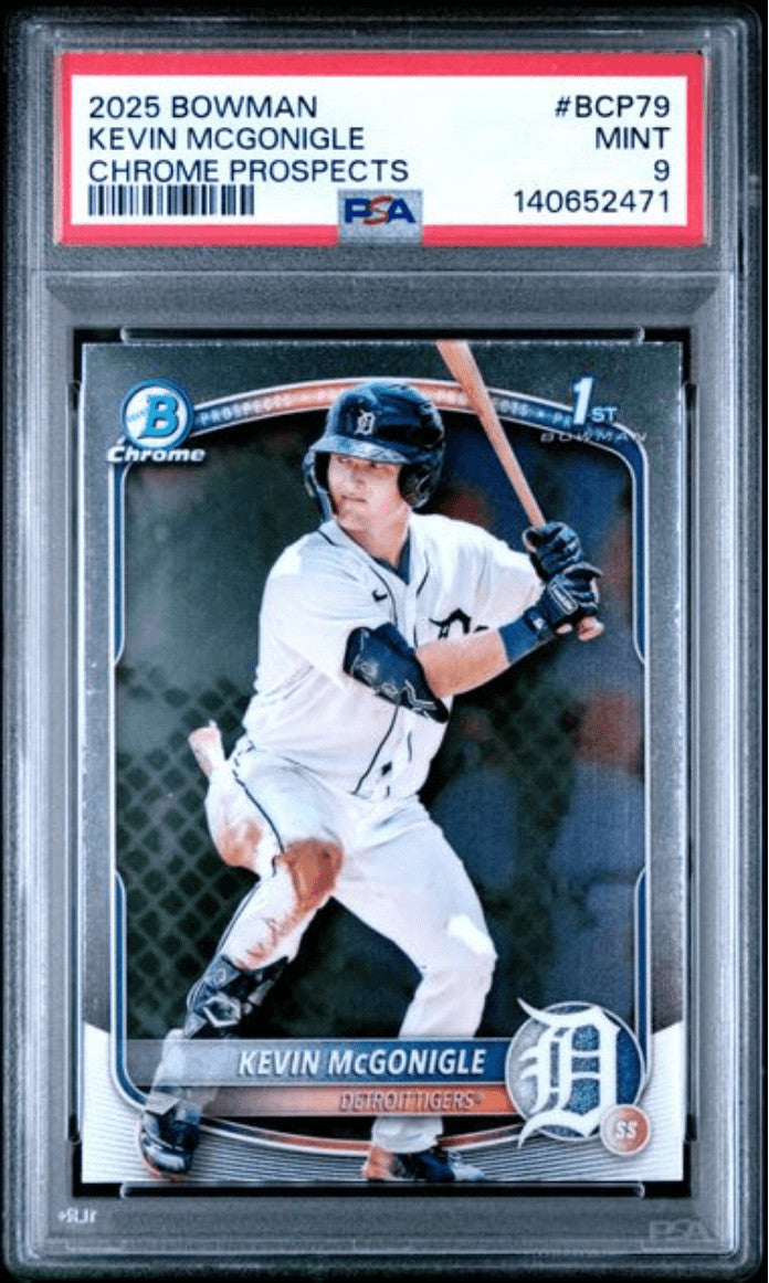 Graded 2025 Bowman Kevin McGonigle #BCP79 Chrome Rookie Baseball Card PSA 9