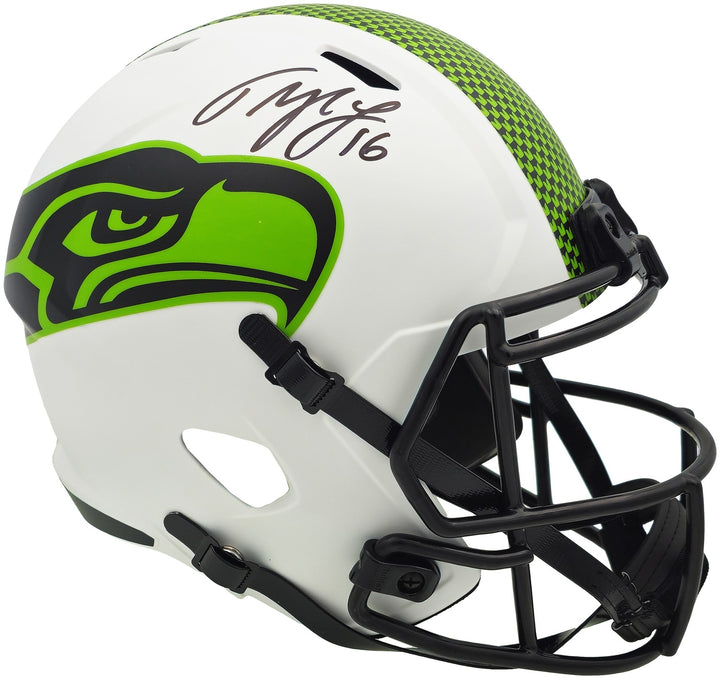 Tyler Lockett Auto Seahawks Lunar Eclipse White Full Size Speed Rep Helmet