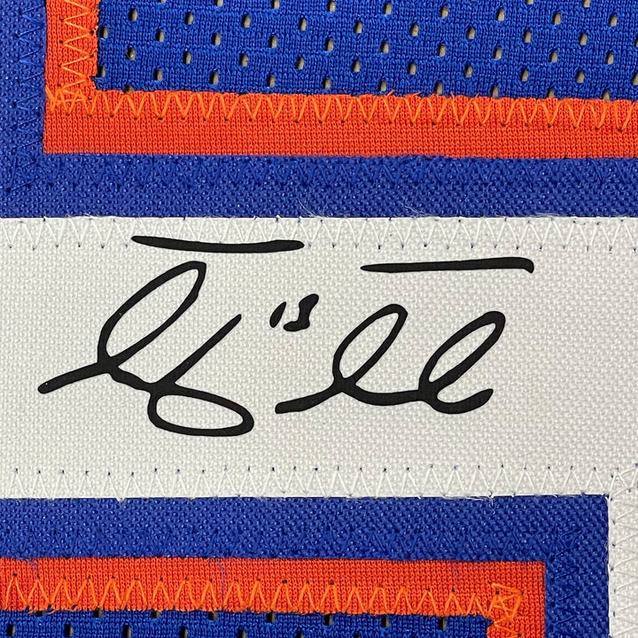 Framed Facsimile Autographed Tim Tebow 33x42 Blue Reprint Laser Auto Jersey