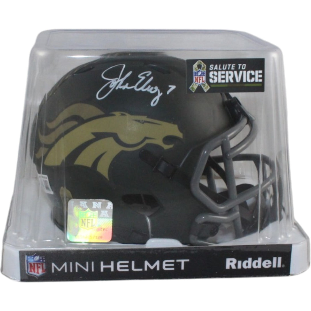 John Elway Autographed Denver Broncos 25 STS Mini Helmet Beckett Witness 55221