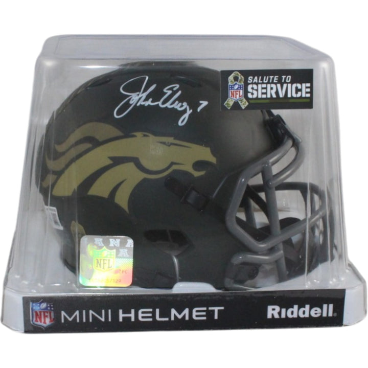 John Elway Autographed Denver Broncos 25 STS Mini Helmet Beckett Witness 55221