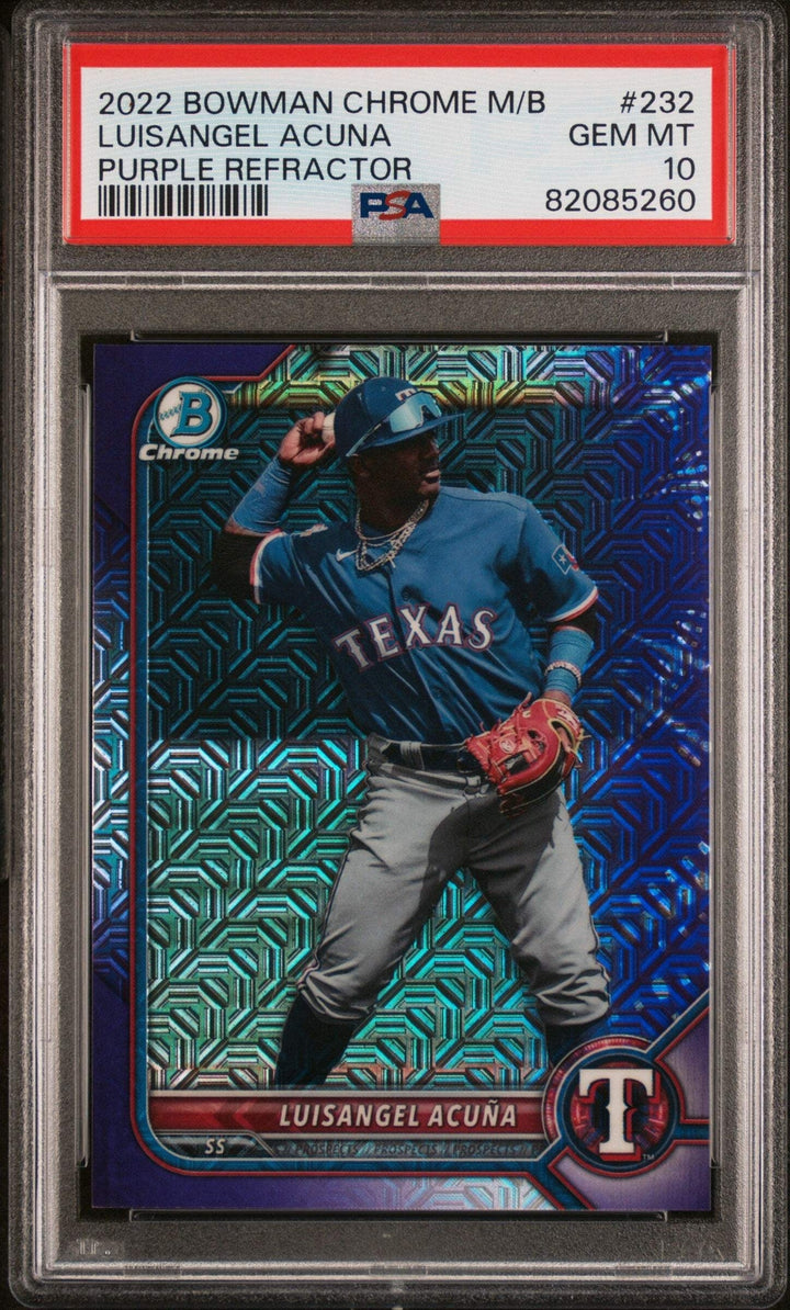 Graded 2022 BWM Chrome M/B Luisangel Acuna #232 Purple /250 Baseball Card PSA 10