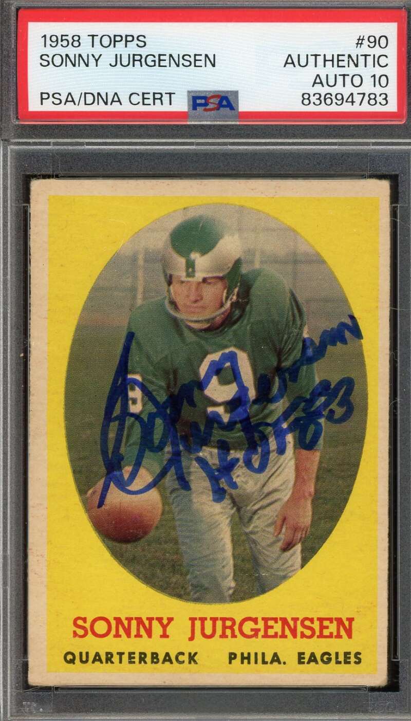 Sonny Jurgensen Gem Mint 10 PSA DNA Signed 1958 Topps Rookie Autograph