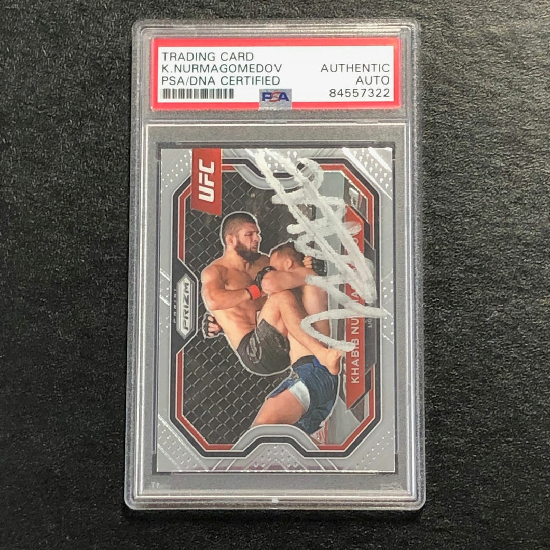 2021 Panini Prizm UFC #181 Khabib Nurmagomedov Signed Card AUTO PSA Slabbed
