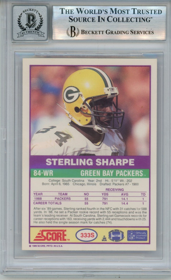 Sterling Sharpe Signed 89 Score Supplemental 333S 10auto Card Slab Beckett 53865